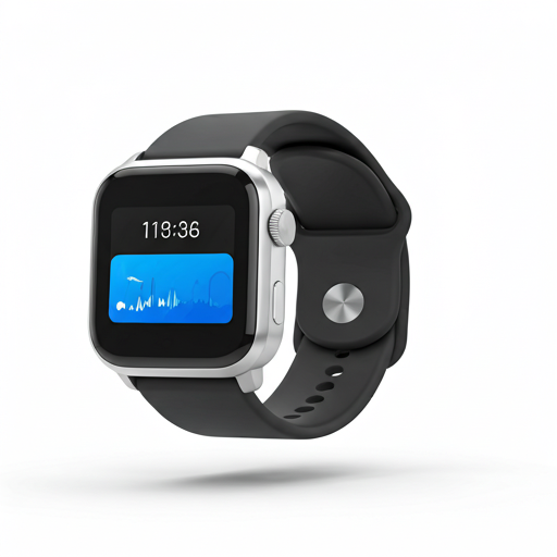 Modern smartwatches with illuminated screens on sleek dark background